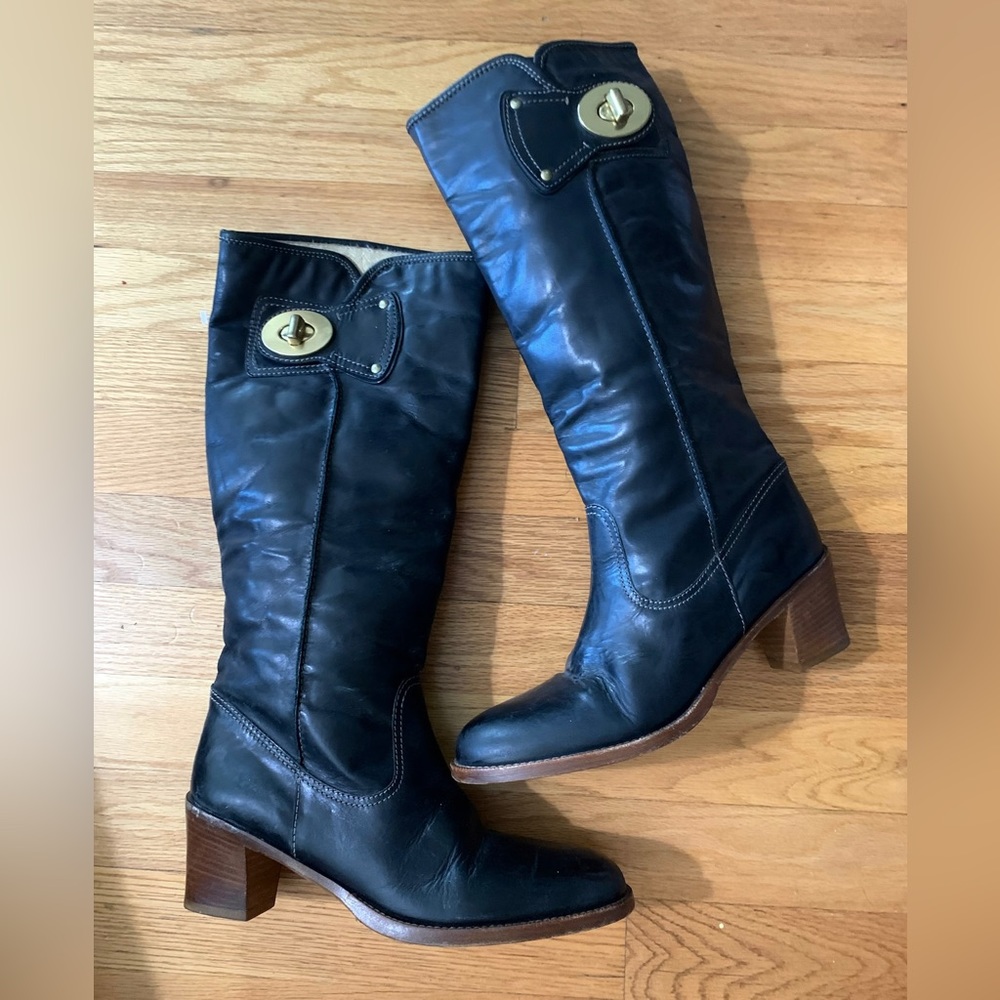 Coach Black Leather Boots w/ Buckle